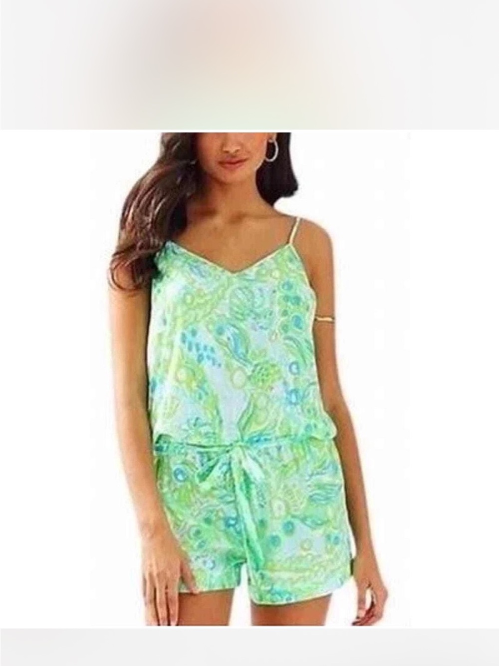 Lilly Pulitzer Deanna Tank Romper Pool Blue Salty Seas Preppy Coastal Beach XXS